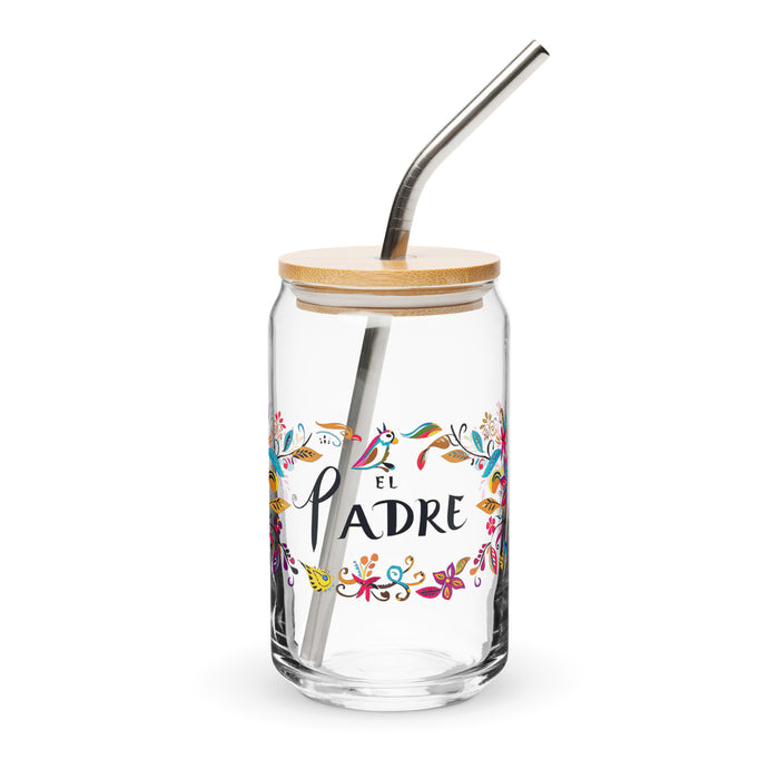 El Padre Exclusive Art Piece Can-Shaped Glass Home Office Work Mexican Spanish Pride Gift Cup One-Of-A-Kind Calligraphy Glass | E8