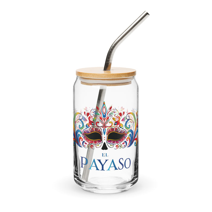 Pieza de arte exclusiva de El Payaso, taza de vidrio con forma de lata para el hogar, la oficina, el trabajo, el orgullo mexicano, el regalo, un vaso de vidrio con caligrafía único en su tipo | E8