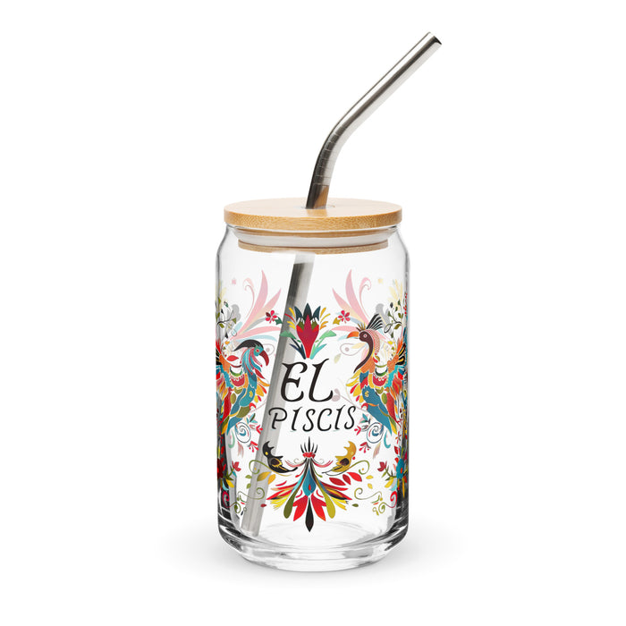 El Piscis Exclusive Art Piece Can-Shaped Glass Home Office Work Mexican Spanish Pride Gift Cup One-Of-A-Kind Calligraphy Glass | E1