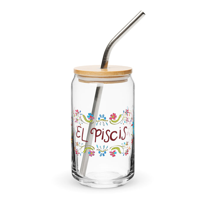 El Piscis Exclusive Art Piece Can-Shaped Glass Home Office Work Mexican Spanish Pride Gift Cup One-Of-A-Kind Calligraphy Glass | E7