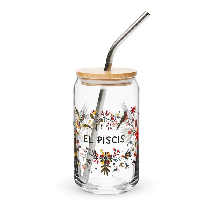 El Piscis Exclusive Art Piece Can-Shaped Glass Home Office Work Mexican Spanish Pride Gift Cup One-Of-A-Kind Calligraphy Glass | E12