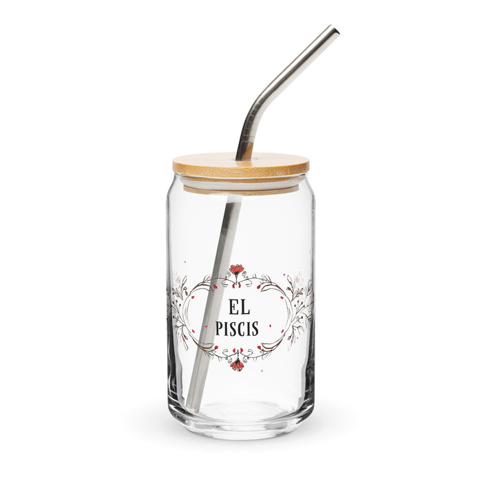 El Piscis Exclusive Art Piece Can-Shaped Glass Home Office Work Mexican Spanish Pride Gift Cup One-Of-A-Kind Calligraphy Glass | E14