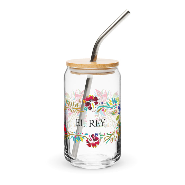 El Rey Exclusive Art Piece Can-Shaped Glass Home Office Work Mexican Spanish Pride Gift Cup One-Of-A-Kind Calligraphy Glass | E10