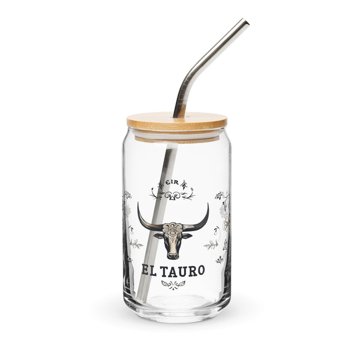 El Tauro Exclusive Art Piece Can-Shaped Glass Home Office Work Mexican Spanish Pride Gift Cup One-Of-A-Kind Calligraphy Glass | E2