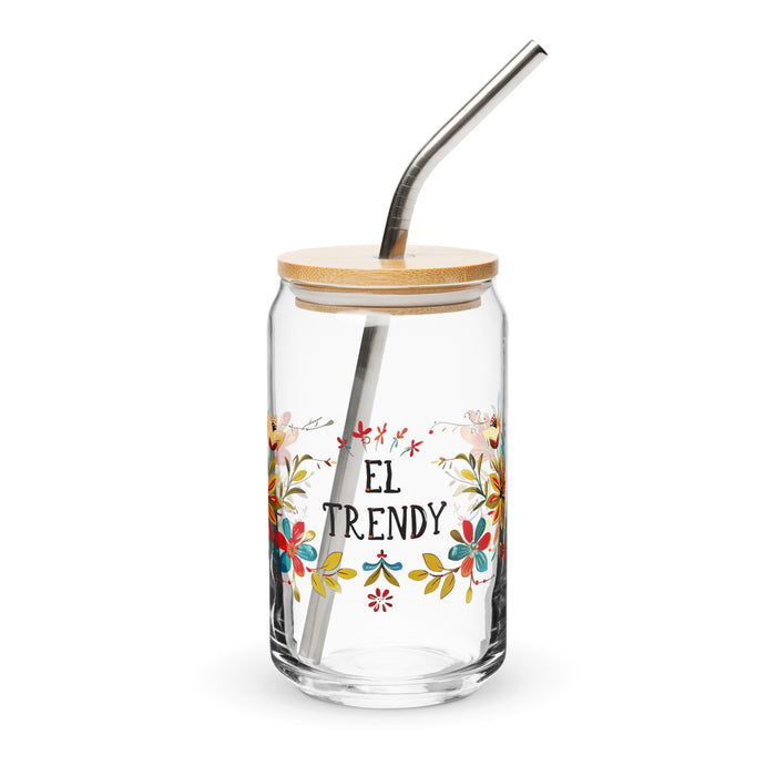 El Trendy Exclusive Art Piece Can-Shaped Glass Home Office Work Mexican Spanish Pride Gift Cup One-Of-A-Kind Calligraphy Glass | E13