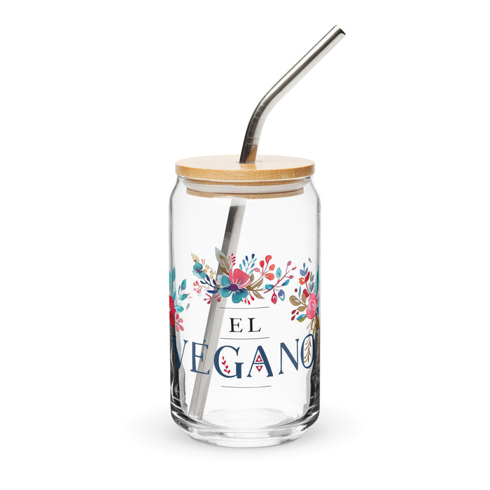 El Vegano Exclusive Art Piece Can-Shaped Glass Home Office Work Mexican Spanish Pride Gift Cup One-Of-A-Kind Calligraphy Glass | E4