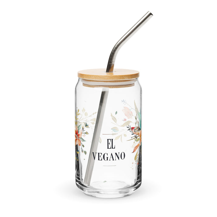 El Vegano Exclusive Art Piece Can-Shaped Glass Home Office Work Mexican Spanish Pride Gift Cup One-Of-A-Kind Calligraphy Glass | E7