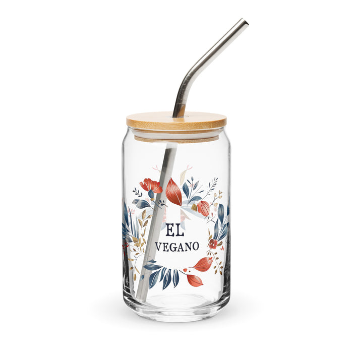 El Vegano Exclusive Art Piece Can-Shaped Glass Home Office Work Mexican Spanish Pride Gift Cup One-Of-A-Kind Calligraphy Glass | E9