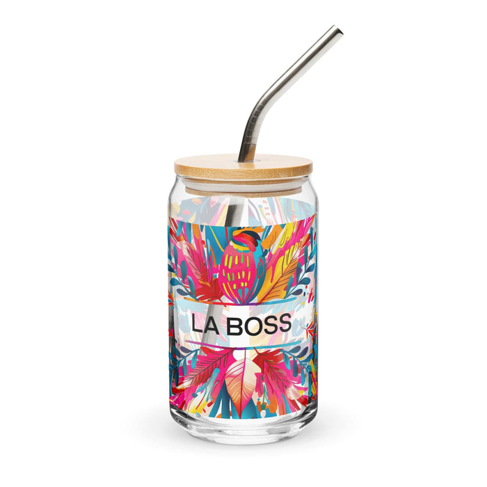 La Boss Exclusive Art Piece Can-Shaped Glass Home Office Work Mexican Spanish Pride Gift Cup One-Of-A-Kind Calligraphy Glass | L3