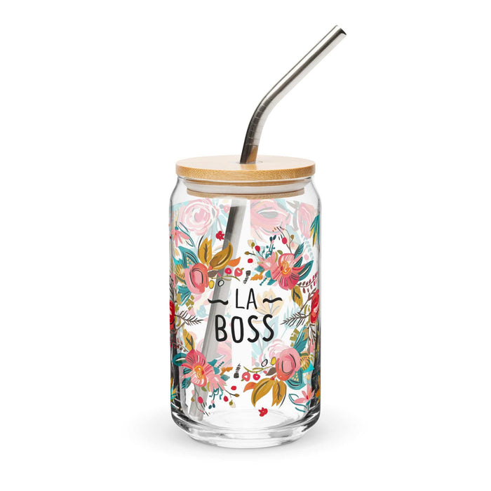 La Boss Exclusive Art Piece Can-Shaped Glass Home Office Work Mexican Spanish Pride Gift Cup One-Of-A-Kind Calligraphy Glass | L7