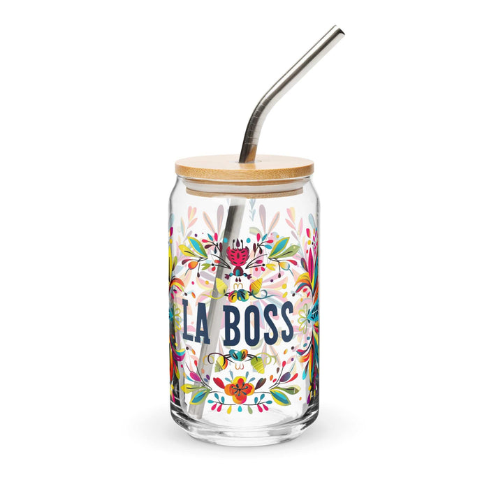 La Boss Exclusive Art Piece Can-Shaped Glass Home Office Work Mexican Spanish Pride Gift Cup One-Of-A-Kind Calligraphy Glass | L22