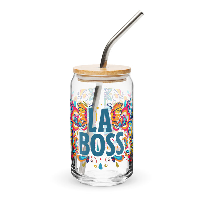 La Boss Exclusive Art Piece Can-Shaped Glass Home Office Work Mexican Spanish Pride Gift Cup One-Of-A-Kind Calligraphy Glass | L2