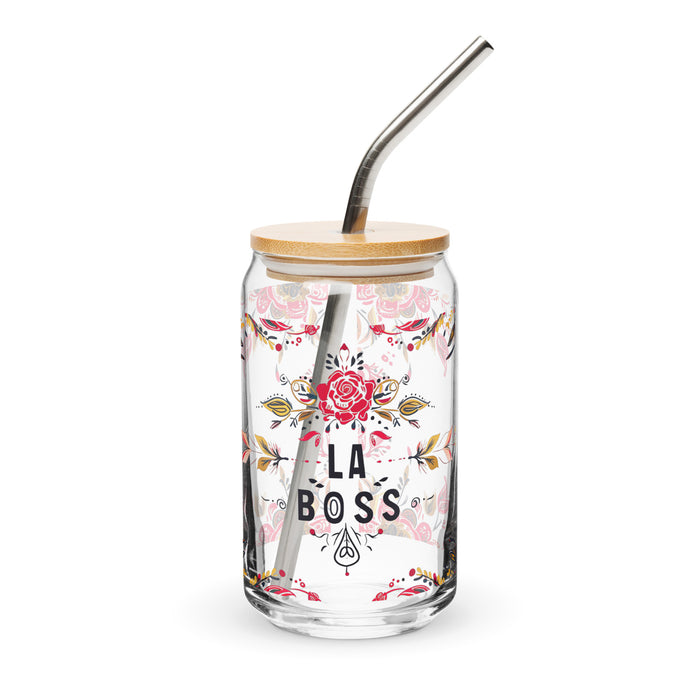 La Boss Exclusive Art Piece Can-Shaped Glass Home Office Work Mexican Spanish Pride Gift Cup One-Of-A-Kind Calligraphy Glass | L3