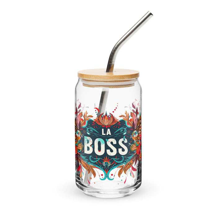 La Boss Exclusive Art Piece Can-Shaped Glass Home Office Work Mexican Spanish Pride Gift Cup One-Of-A-Kind Calligraphy Glass | L6