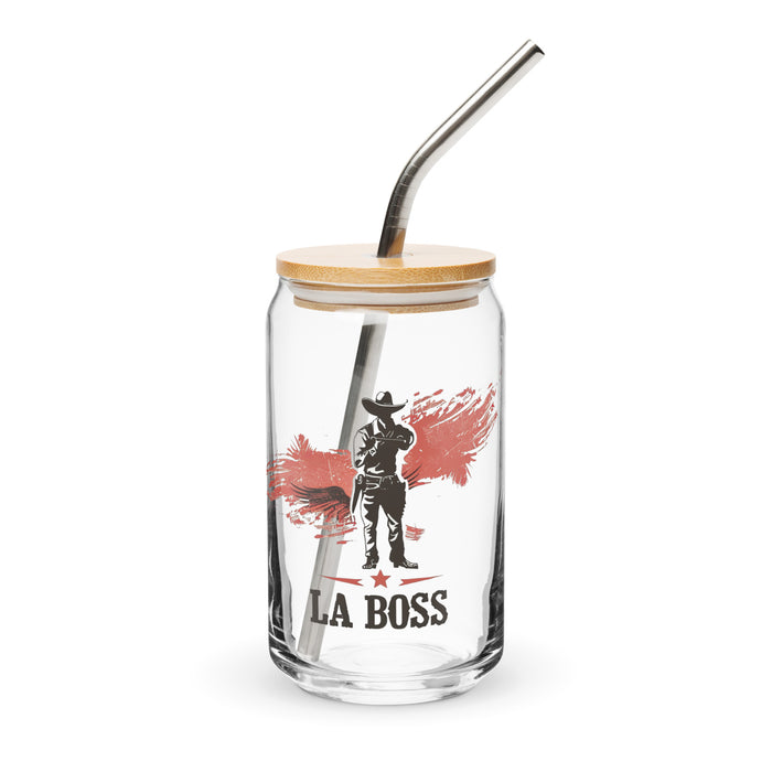 La Boss Exclusive Art Piece Can-Shaped Glass Home Office Work Mexican Spanish Pride Gift Cup One-Of-A-Kind Calligraphy Glass | L10