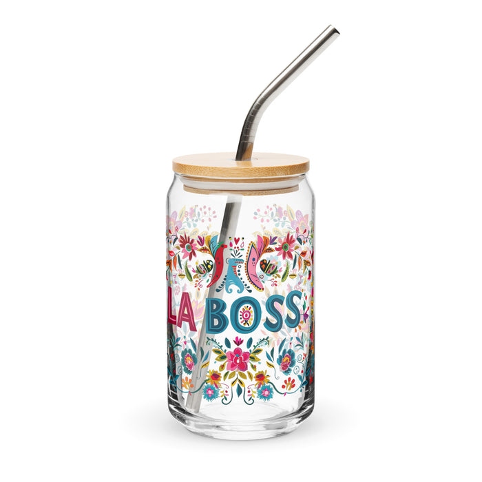 La Boss Exclusive Art Piece Can-Shaped Glass Home Office Work Mexican Spanish Pride Gift Cup One-Of-A-Kind Calligraphy Glass | L11