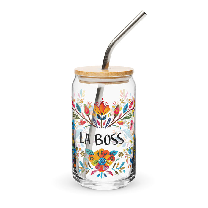 La Boss Exclusive Art Piece Can-Shaped Glass Home Office Work Mexican Spanish Pride Gift Cup One-Of-A-Kind Calligraphy Glass | L12