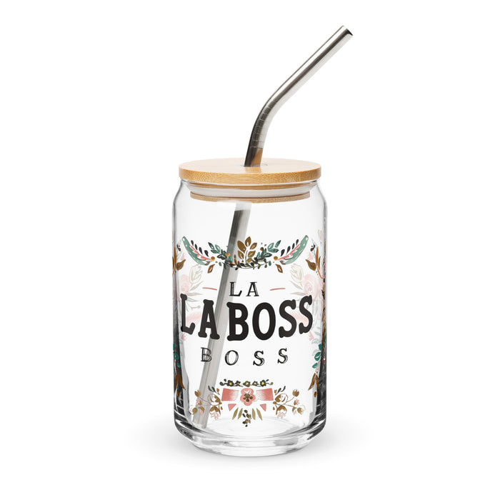 La Boss Exclusive Art Piece Can-Shaped Glass Home Office Work Mexican Spanish Pride Gift Cup One-Of-A-Kind Calligraphy Glass | L13