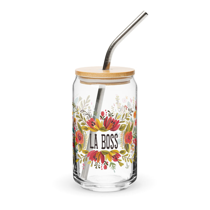 La Boss Exclusive Art Piece Can-Shaped Glass Home Office Work Mexican Spanish Pride Gift Cup One-Of-A-Kind Calligraphy Glass | L14