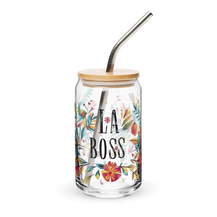 La Boss Exclusive Art Piece Can-Shaped Glass Home Office Work Mexican Spanish Pride Gift Cup One-Of-A-Kind Calligraphy Glass | L17