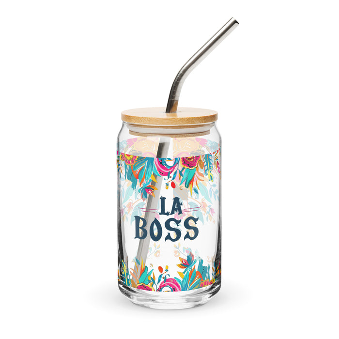 La Boss Exclusive Art Piece Can-Shaped Glass Home Office Work Mexican Spanish Pride Gift Cup One-Of-A-Kind Calligraphy Glass | L18