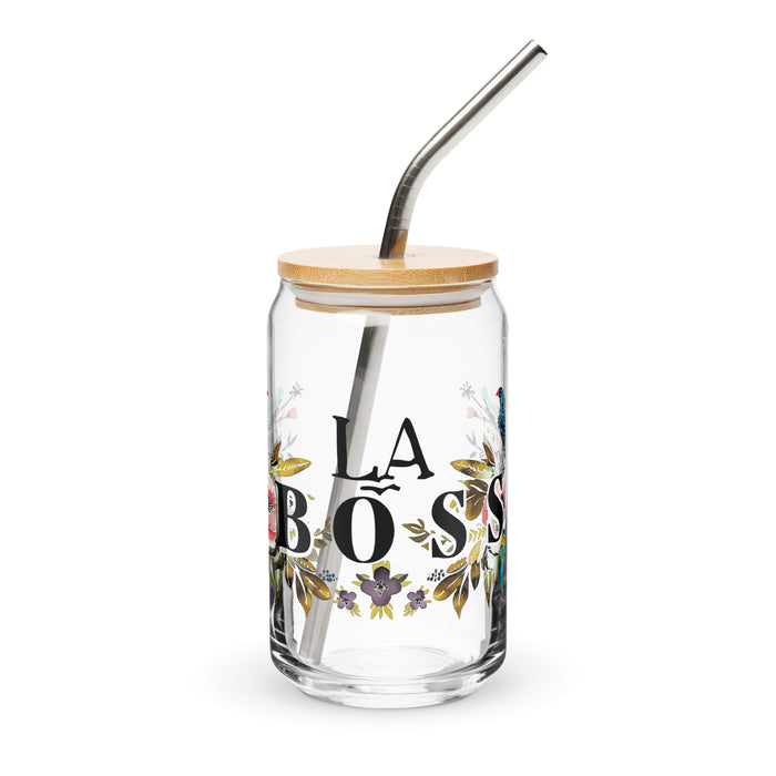 La Boss Exclusive Art Piece Can-Shaped Glass Home Office Work Mexican Spanish Pride Gift Cup One-Of-A-Kind Calligraphy Glass | L19