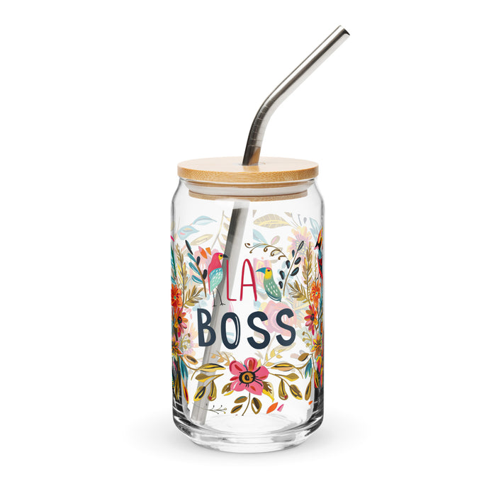 La Boss Exclusive Art Piece Can-Shaped Glass Home Office Work Mexican Spanish Pride Gift Cup One-Of-A-Kind Calligraphy Glass | L21