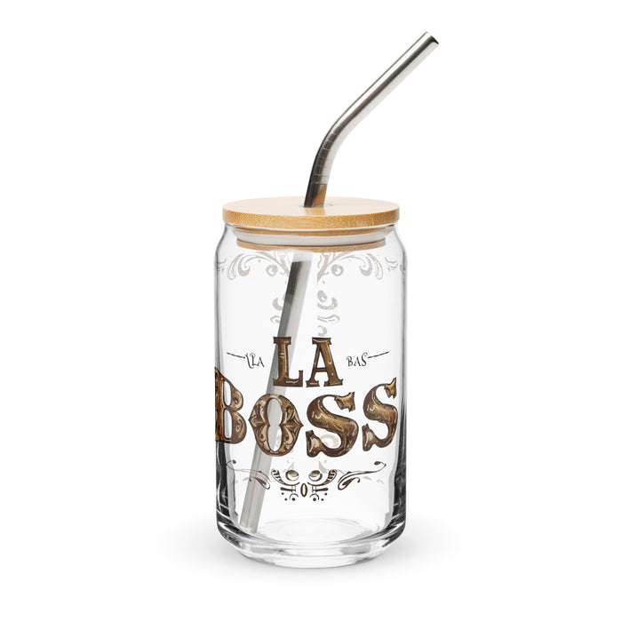 La Boss Exclusive Art Piece Can-Shaped Glass Home Office Work Mexican Spanish Pride Gift Cup One-Of-A-Kind Calligraphy Glass | L23