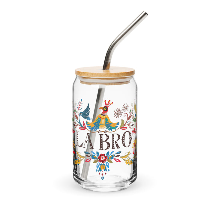 La Bro Exclusive Art Piece Can-Shaped Glass Home Office Work Mexican Spanish Pride Gift Cup One-Of-A-Kind Calligraphy Glass | L1