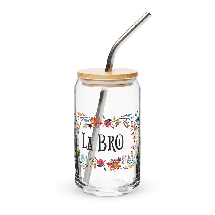 La Bro Exclusive Art Piece Can-Shaped Glass Home Office Work Mexican Spanish Pride Gift Cup One-Of-A-Kind Calligraphy Glass | L4