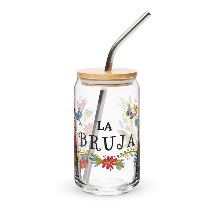 La Bruja Exclusive Art Piece Can-Shaped Glass Home Office Work Mexican Spanish Pride Gift Cup One-Of-A-Kind Calligraphy Glass | L1