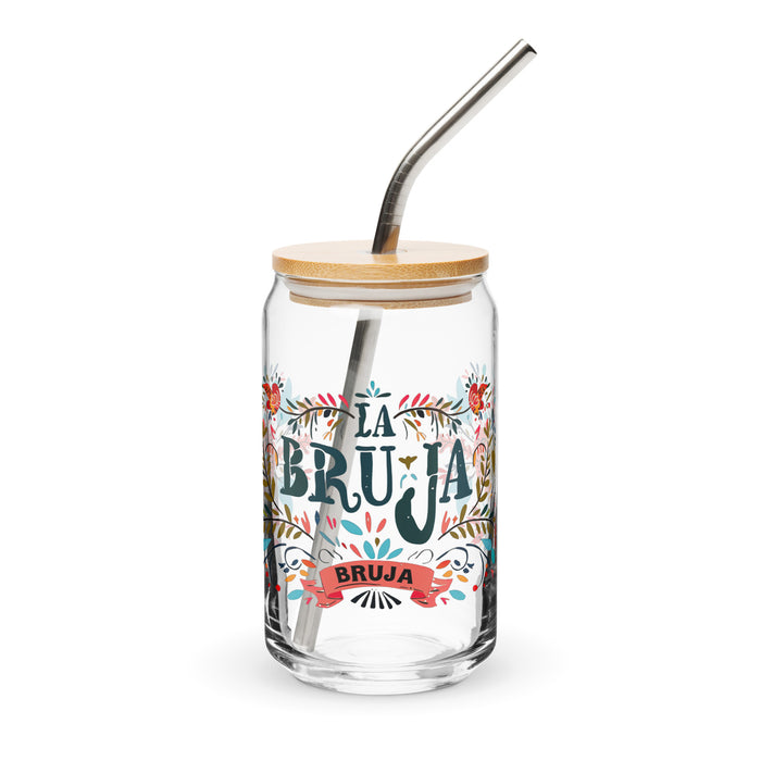 La Bruja Exclusive Art Piece Can-Shaped Glass Home Office Work Mexican Spanish Pride Gift Cup One-Of-A-Kind Calligraphy Glass | L2