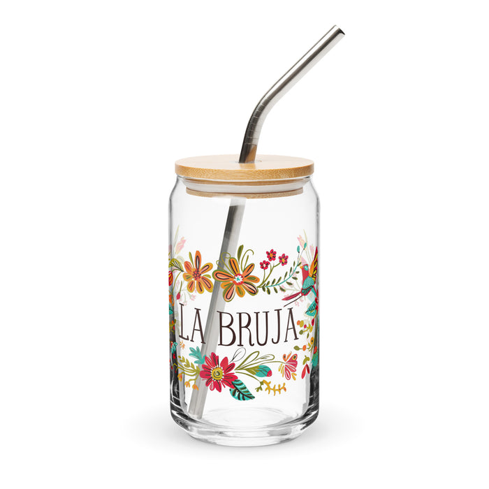 La Bruja Exclusive Art Piece Can-Shaped Glass Home Office Work Mexican Spanish Pride Gift Cup One-Of-A-Kind Calligraphy Glass | L5