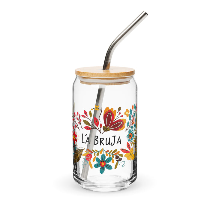 La Bruja Exclusive Art Piece Can-Shaped Glass Home Office Work Mexican Spanish Pride Gift Cup One-Of-A-Kind Calligraphy Glass | L7