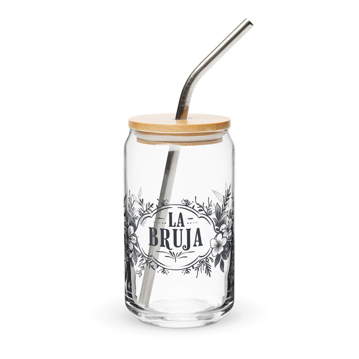 La Bruja Exclusive Art Piece Can-Shaped Glass Home Office Work Mexican Spanish Pride Gift Cup One-Of-A-Kind Calligraphy Glass | L8