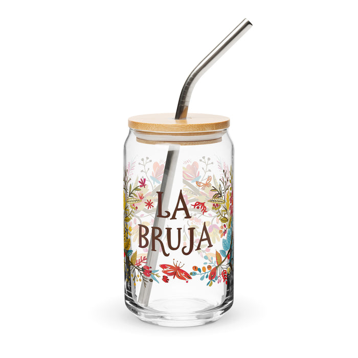 La Bruja Exclusive Art Piece Can-Shaped Glass Home Office Work Mexican Spanish Pride Gift Cup One-Of-A-Kind Calligraphy Glass | L9