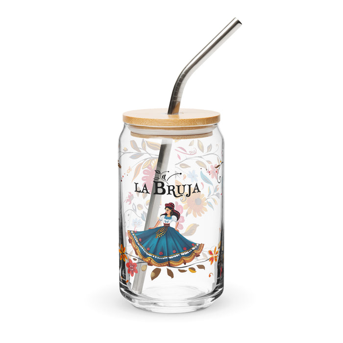 Pièce d'art exclusive La Bruja en verre en forme de canette pour la maison, le bureau, le travail, la fierté espagnole mexicaine, tasse cadeau, verre de calligraphie unique en son genre | L11