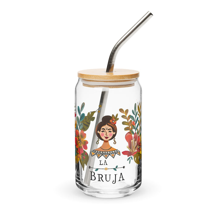 La Bruja Exclusive Art Piece Can-Shaped Glass Home Office Work Mexican Spanish Pride Gift Cup One-Of-A-Kind Calligraphy Glass | L12