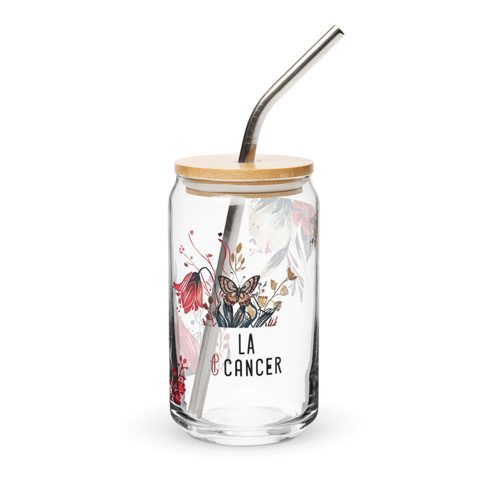 La Cáncer - Pieza de arte exclusiva en forma de lata de vidrio para el hogar, la oficina, el trabajo, el orgullo mexicano, el regalo, una taza de vidrio con caligrafía única en su tipo | L2