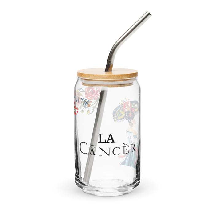 La Cáncer Exclusive Art Piece Can-Shaped Glass Home Office Work Mexican Spanish Pride Gift Cup One-Of-A-Kind Calligraphy Glass | L4