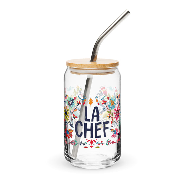 La Chef Exclusive Art Piece Can-Shaped Glass Home Office Work Mexican Spanish Pride Gift Cup One-Of-A-Kind Calligraphy Glass | L2