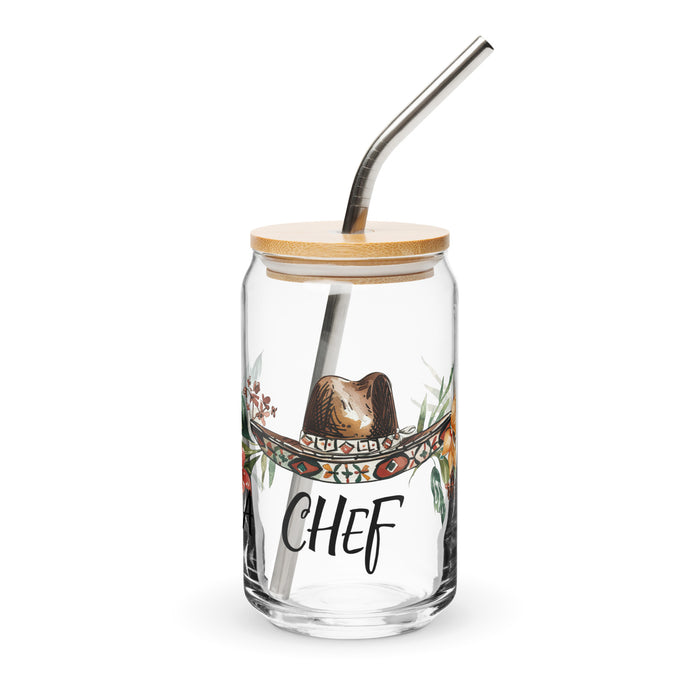 La Chef Exclusive Art Piece Can-Shaped Glass Home Office Work Mexican Spanish Pride Gift Cup One-Of-A-Kind Calligraphy Glass | L3