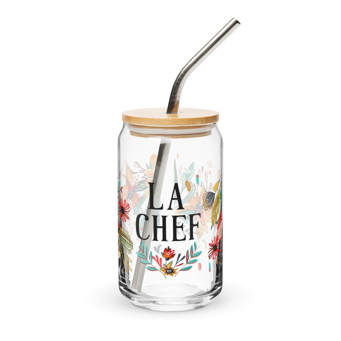 La Chef Exclusive Art Piece Can-Shaped Glass Home Office Work Mexican Spanish Pride Gift Cup One-Of-A-Kind Calligraphy Glass | L8