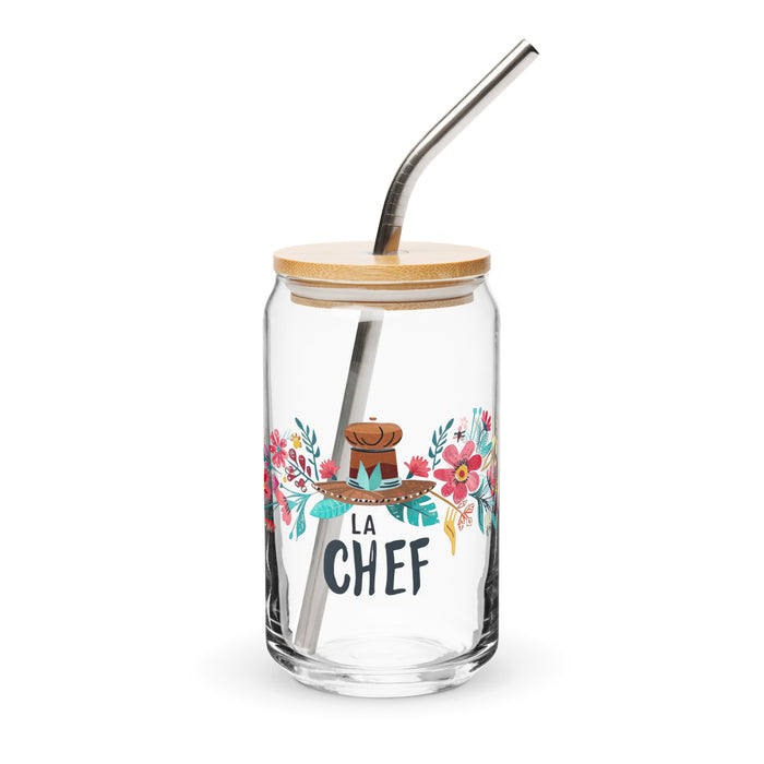 La Chef Exclusive Art Piece Can-Shaped Glass Home Office Work Mexican Spanish Pride Gift Cup One-Of-A-Kind Calligraphy Glass | L9