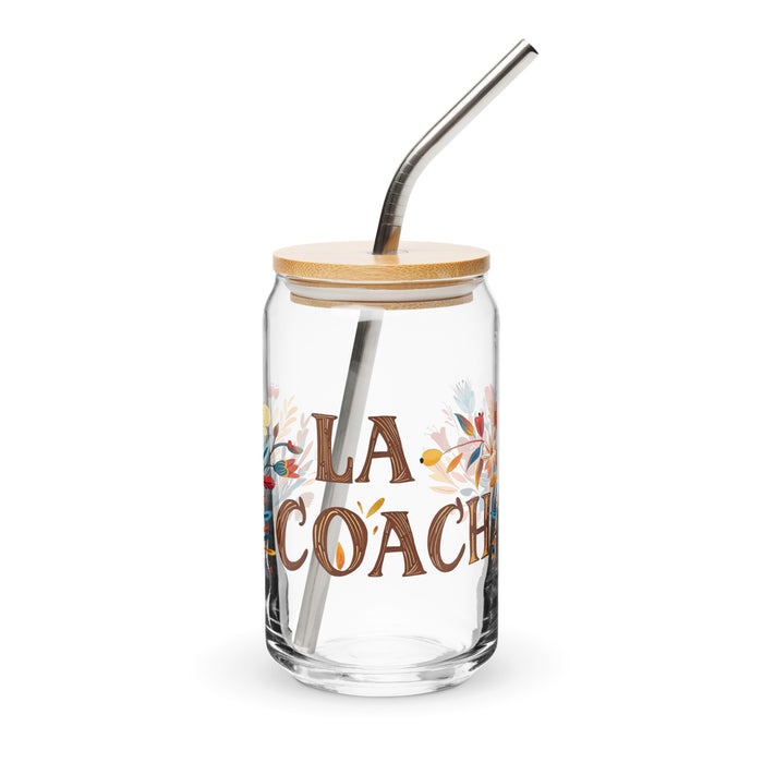 La Coach Exclusive Art Piece Can-Shaped Glass Home Office Work Mexican Spanish Pride Gift Cup One-Of-A-Kind Calligraphy Glass | L1