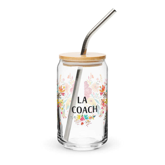 La Coach Exclusive Art Piece Can-Shaped Glass Home Office Work Mexican Spanish Pride Gift Cup One-Of-A-Kind Calligraphy Glass | L2