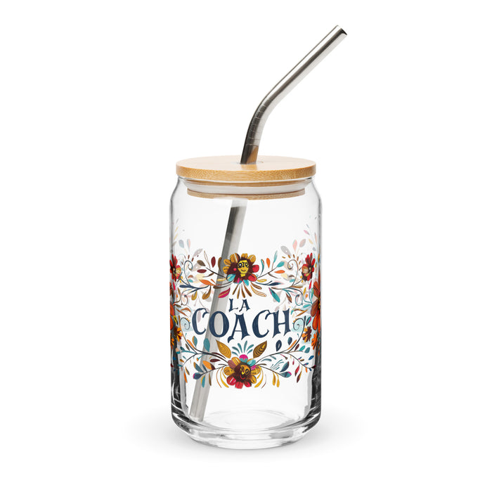 La Coach Exclusive Art Piece Can-Shaped Glass Home Office Work Mexican Spanish Pride Gift Cup One-Of-A-Kind Calligraphy Glass | L6