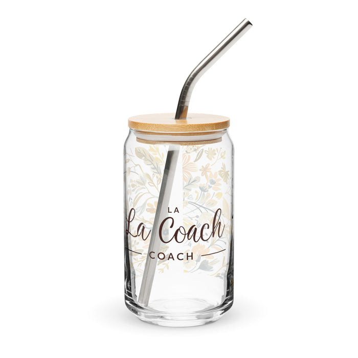 La Coach Exclusive Art Piece Can-Shaped Glass Home Office Work Mexican Spanish Pride Gift Cup One-Of-A-Kind Calligraphy Glass | L10