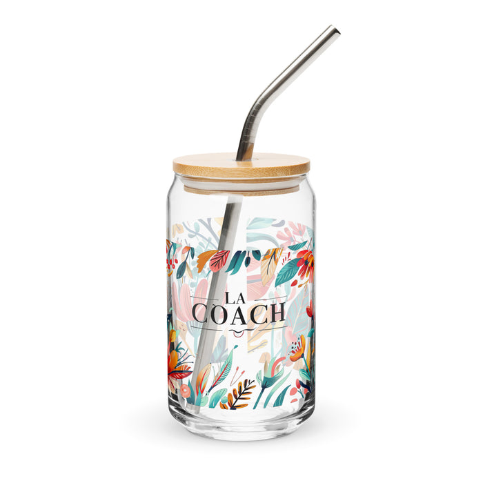 La Coach Exclusive Art Piece Can-Shaped Glass Home Office Work Mexican Spanish Pride Gift Cup One-Of-A-Kind Calligraphy Glass | L11