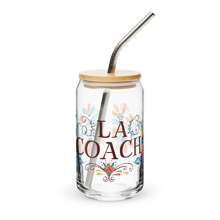 La Coach Exclusive Art Piece Can-Shaped Glass Home Office Work Mexican Spanish Pride Gift Cup One-Of-A-Kind Calligraphy Glass | L14